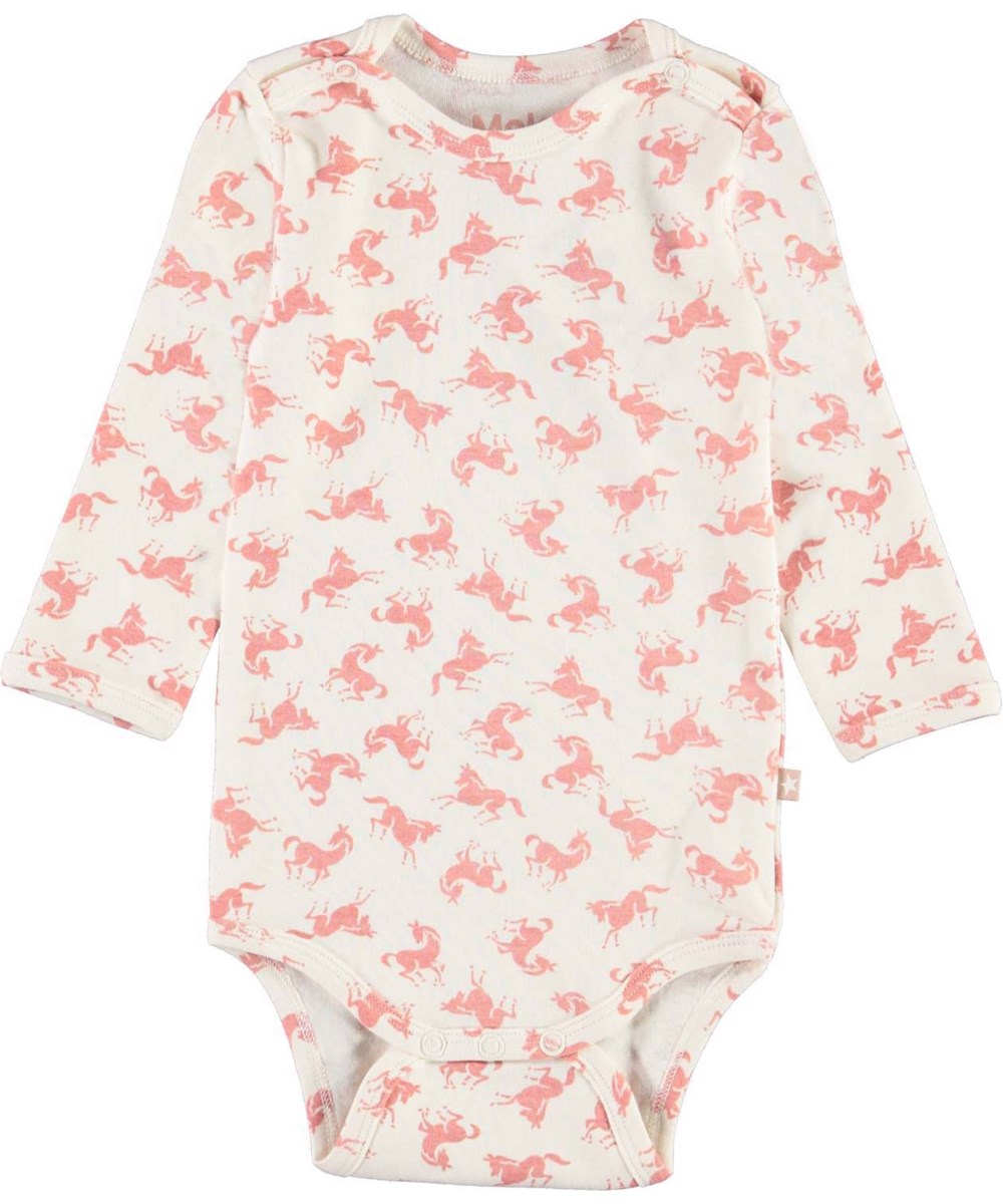 Foss - Mini Horse Rose - Hvid økologisk body pink hesteprint