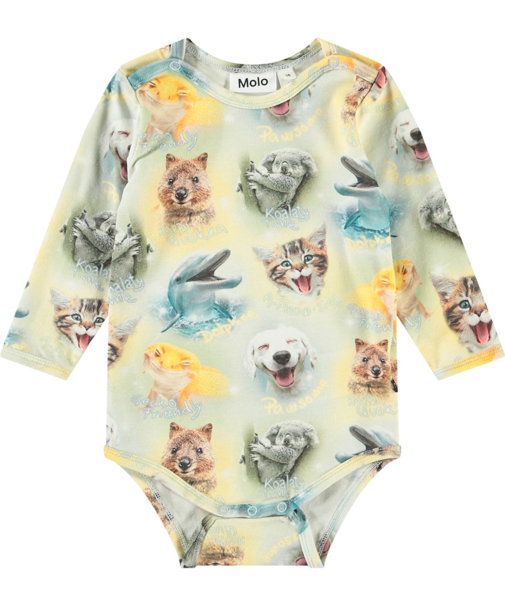 Foss - Smilng Cubs - Langærmet body i økologisk bomuld til baby med print af smilende dyreunger.