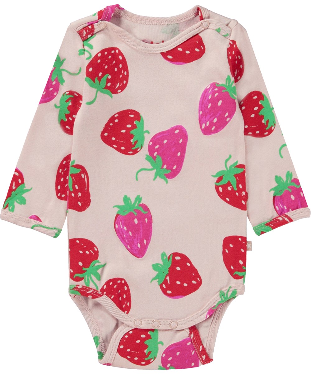 Foss - Strawberries Mini - lyserød babybody med print af jordbær