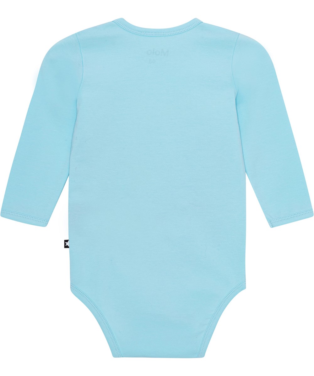 Foss - Tropic Sea Body - Blå babybody med lange ærmer, i økologisk bomuldsjersey med print af en solnedgang og havets bund