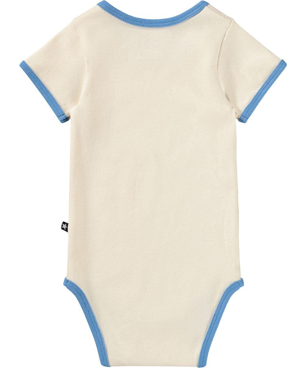 Fossie - Rock 'N' Roar - Beige babybody med korte ærmer og tigerprint i økologisk bomuld