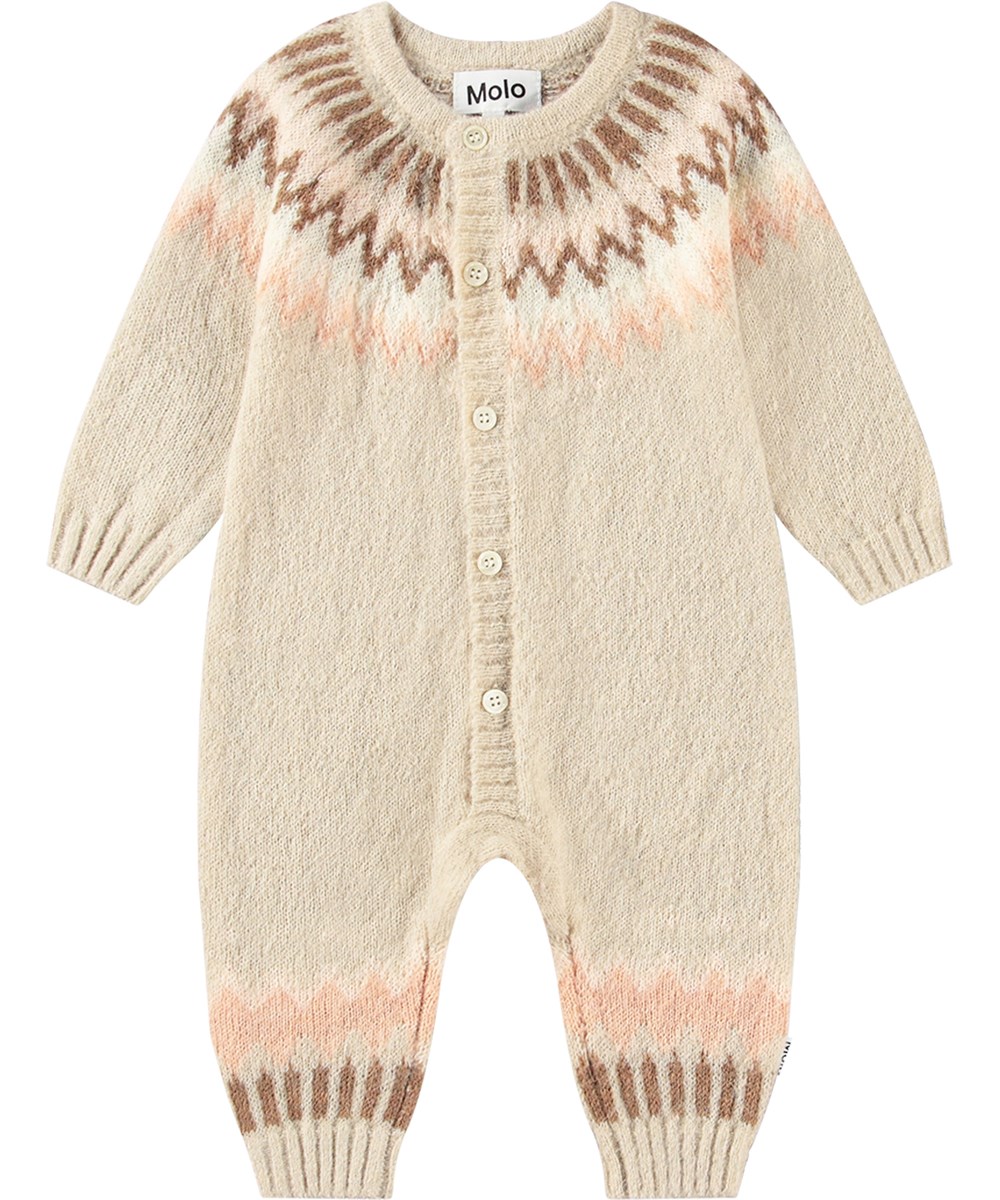 Frej - Petal Blush - Beige heldragt i blød alpaca uld med nordisk mønster