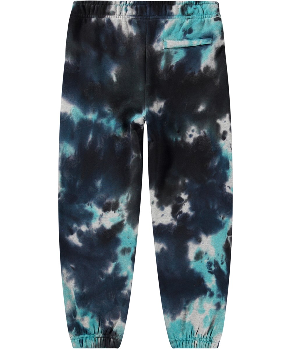 Adan - Blue Dark Dye - Blauwe tie-dye biologisch katoenen joggingbroek in een normale pasvorm