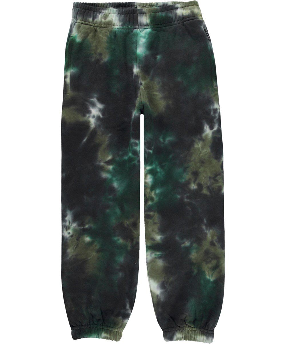 Adan - Dark Dyes - Groene biologische joggingbroek in tie-dye print