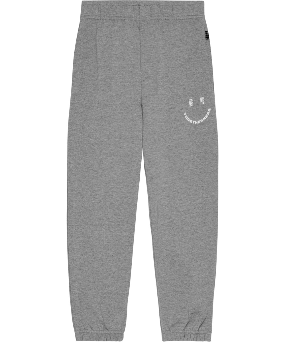 Adan - Grey Melange - Zachte en warme grijze gemêleerde joggingbroek met witte tekstprint.