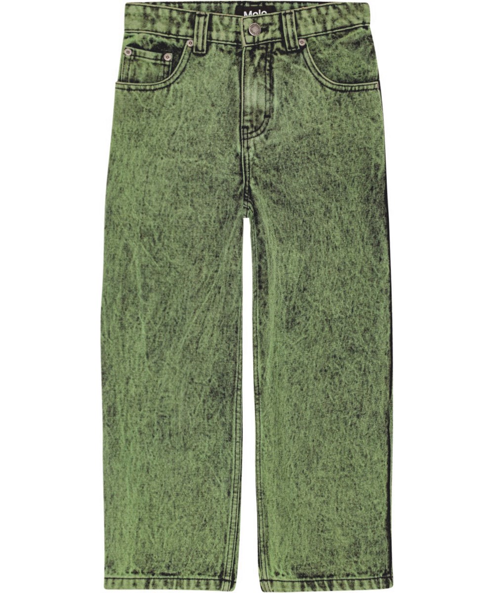 Aiden - Green Flash Dye - Lichtgroene gewassen biologisch katoenen jeans in een ruimvallende pasvorm met rechte pijpen. Geïnspireerd door de skatescene.