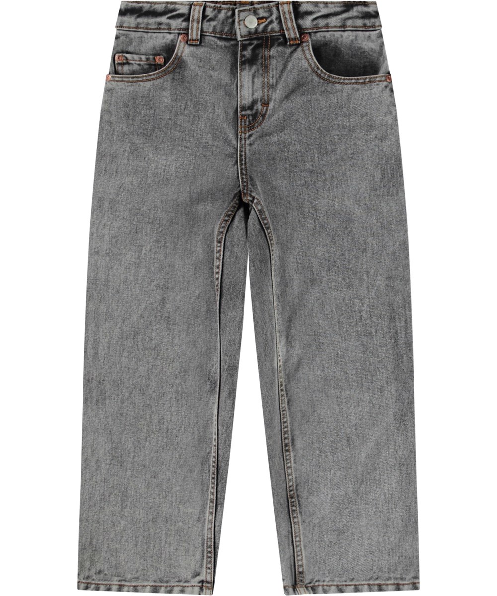 Aiden - Grey Wash Denim - Donkergrijze kinderjeans van biologisch katoen.
