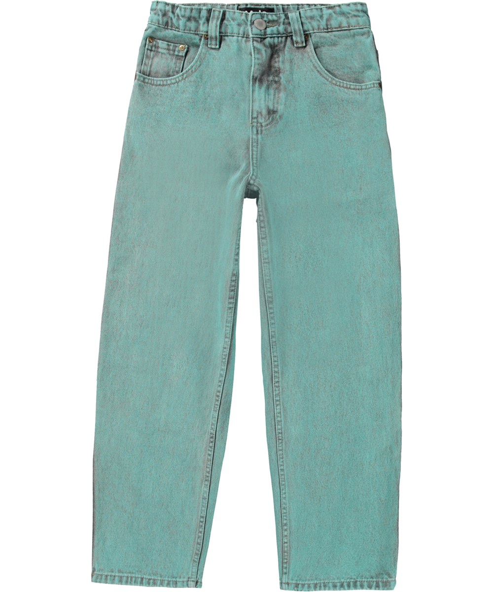 Aiden - Pacific Overdye - Turquoise gewassen katoenen unisex jeans