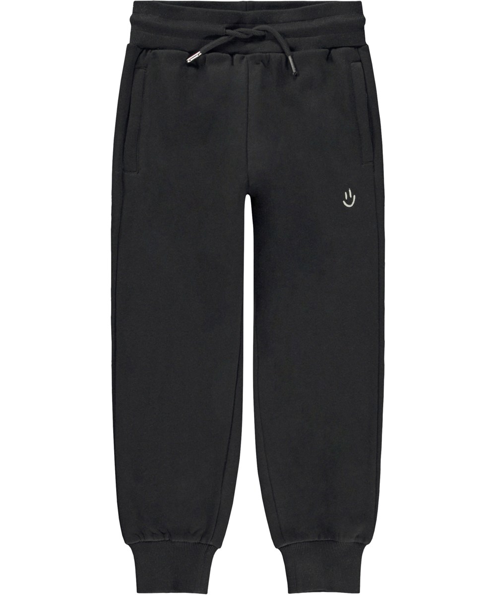 Alvar - Black - Zwarte unisex joggingbroek met een geborduurde smiley
