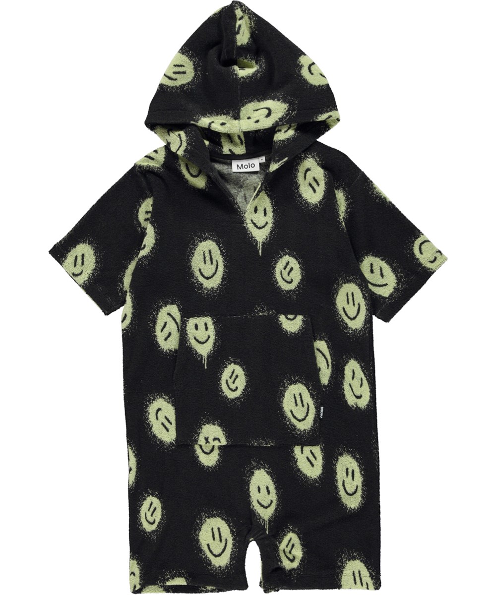 Mason - Happy Sunny - Zwarte badstoffen pakje met smiley en capuchon