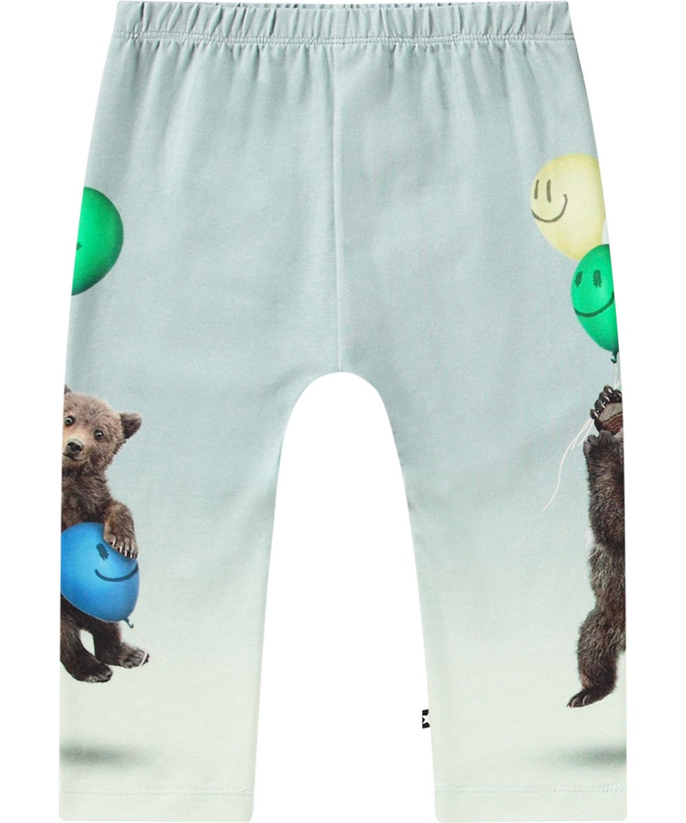 Sabb - Balloon Cub - Lichtblauwe biologisch katoenen broek met speelse berenwelpenprint.