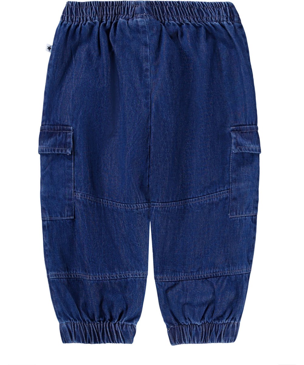 Sae - Mid Blue Wash - Blauwe cargobroek voor de kleintjes gemaakt van biologisch katoenen denim.