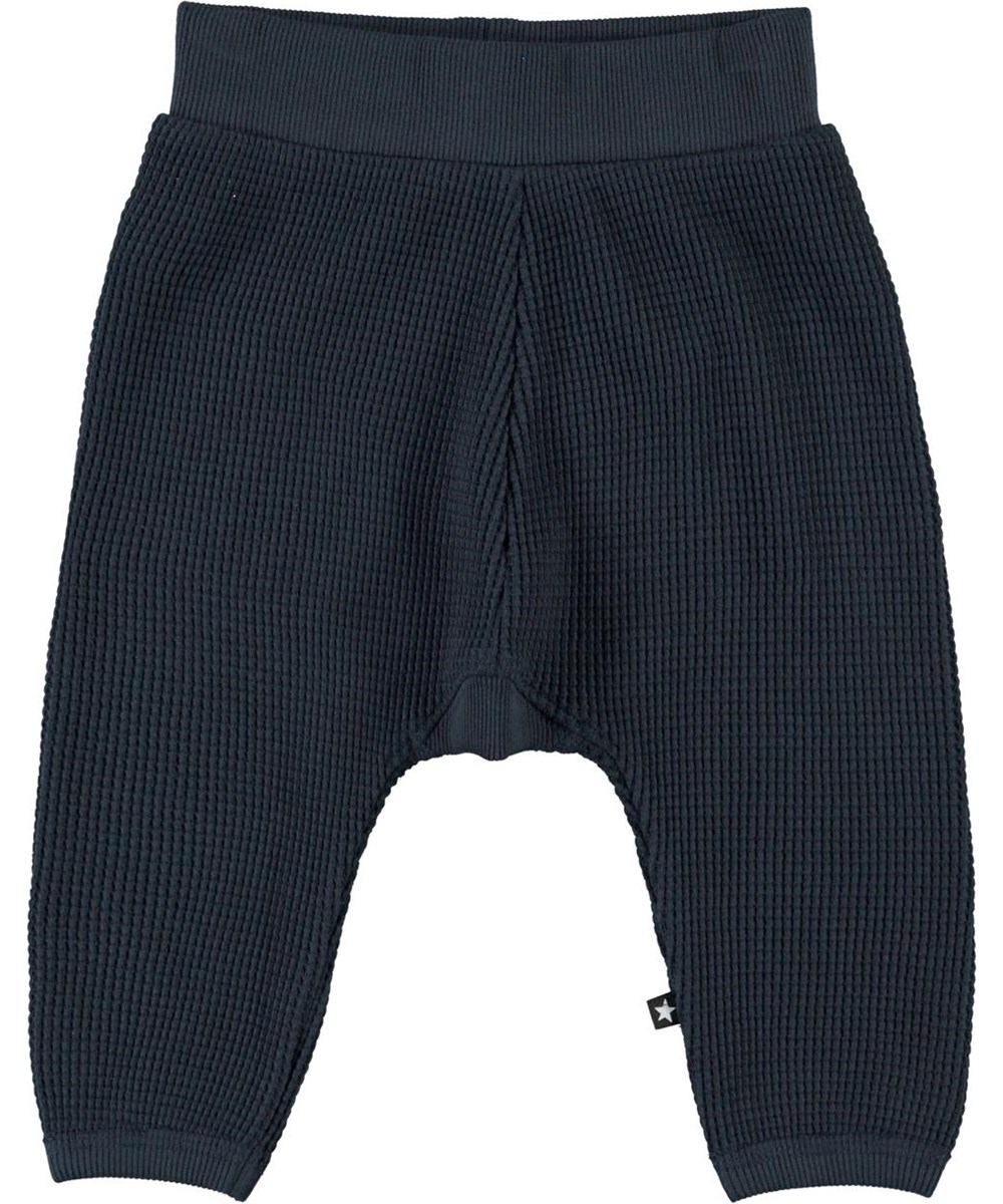 Samantha - Dark Navy - Biologische donkerblauwe babybroek in wafelpatroon