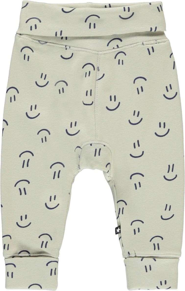 San - Happy Graphic - Lichtgrijze biologische babybroek met smileys