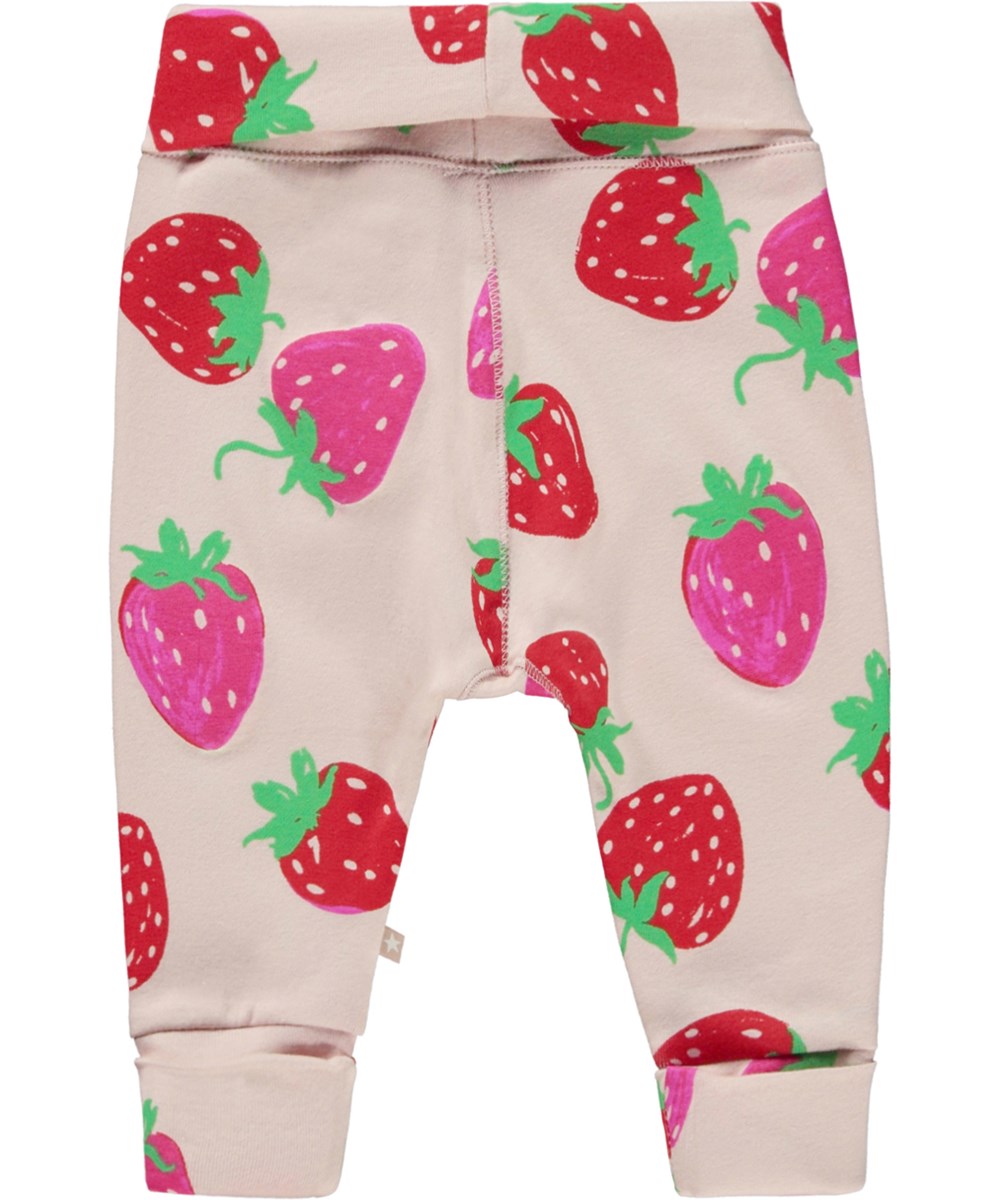 San - Strawberries Mini - Roze babybroek met aardbeien print