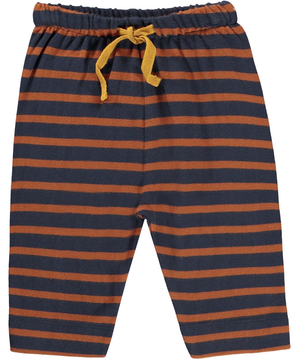 Saxon - Blue Brown - Blauwe biologische babybroek met bruine streepjes