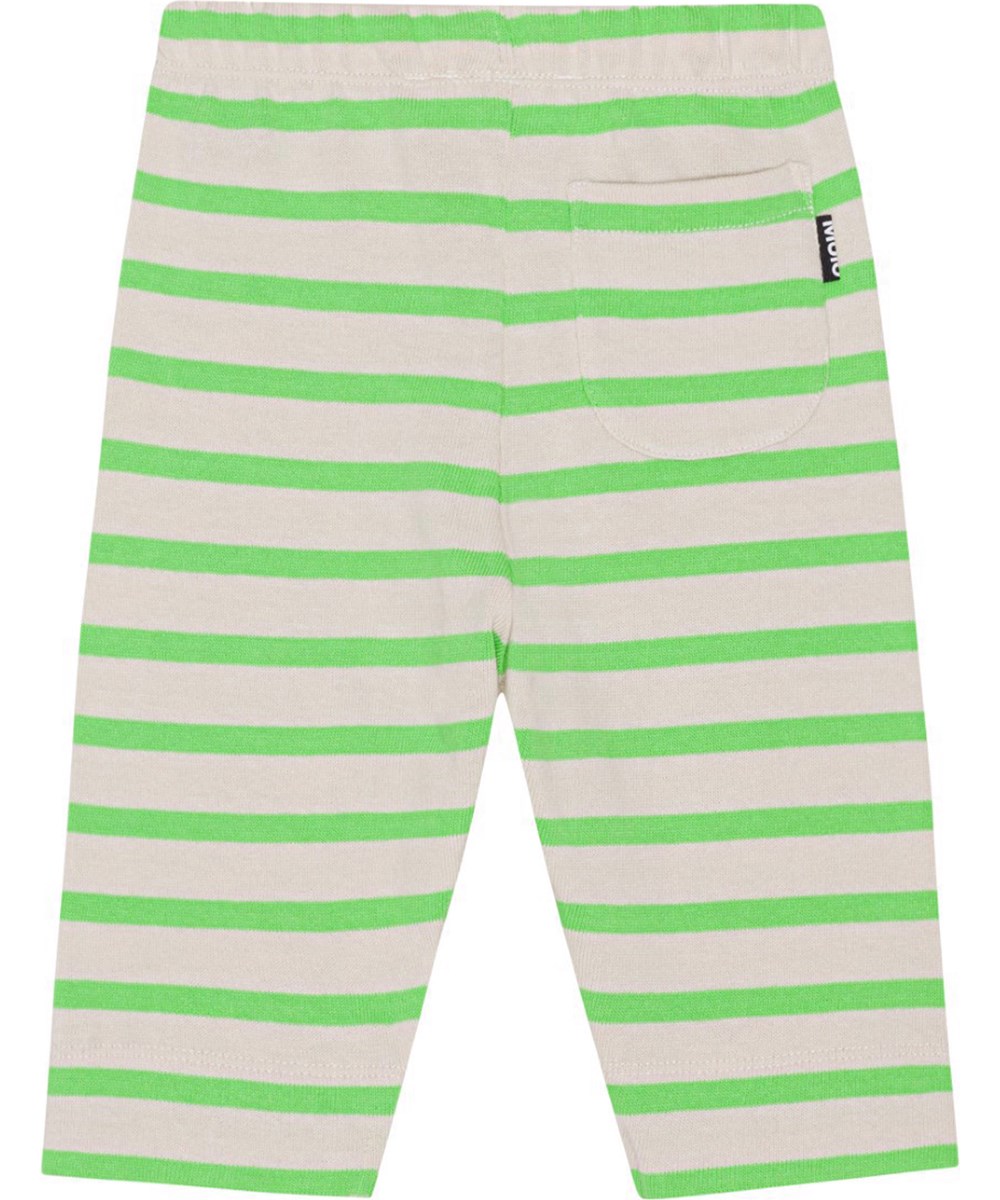 Saxon - Grass Stripe - Voor kleine kinderen een zandkleurig en groen gestreepte joggingbroek van biologisch katoen