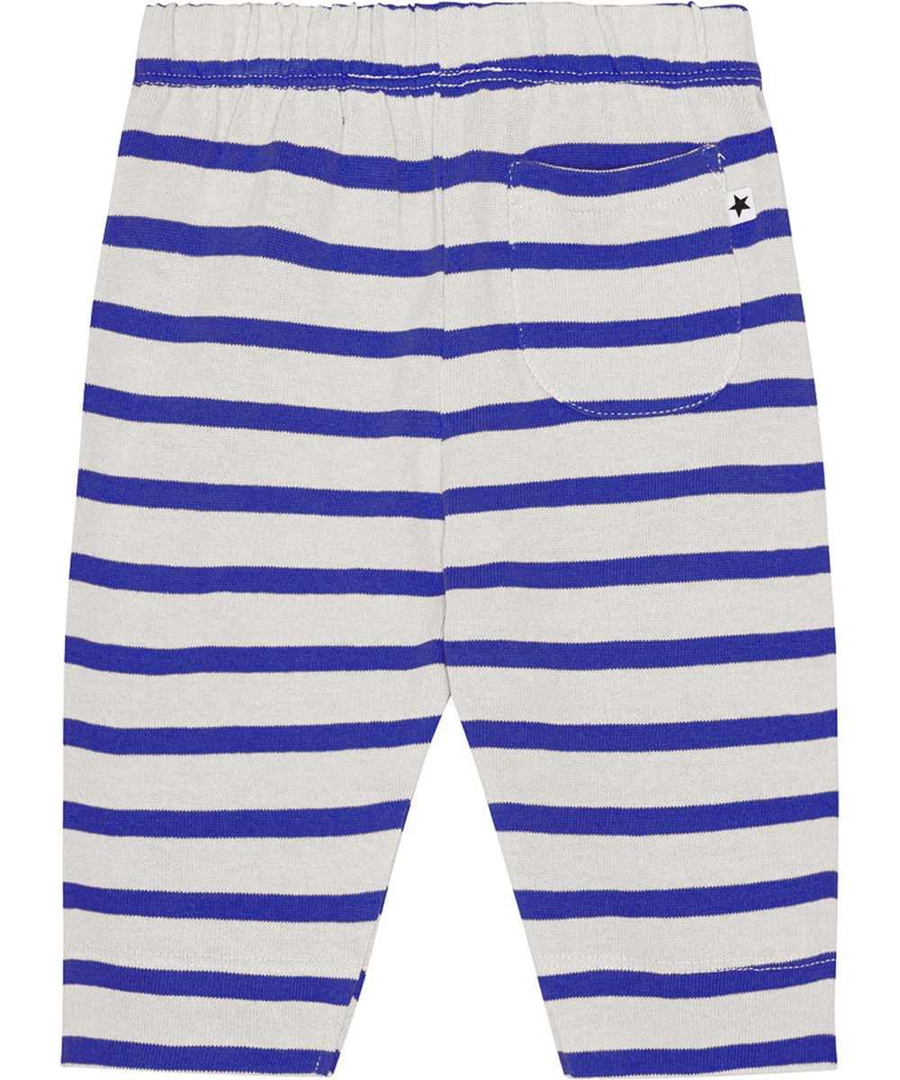 Saxon - Reef Stripe - Voor kleine kinderen een blauw en gebroken wit gestreepte joggingbroek van biologisch katoen