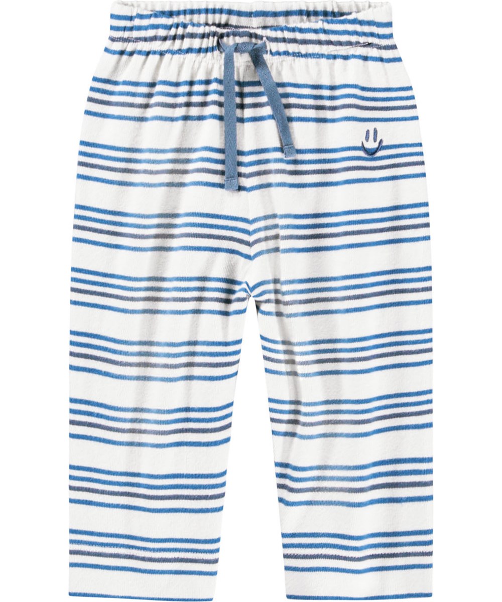 Saxon - Sea Sky Stripe - Blauw-wit gestreepte broek voor de kleintjes gemaakt van biologisch katoen.