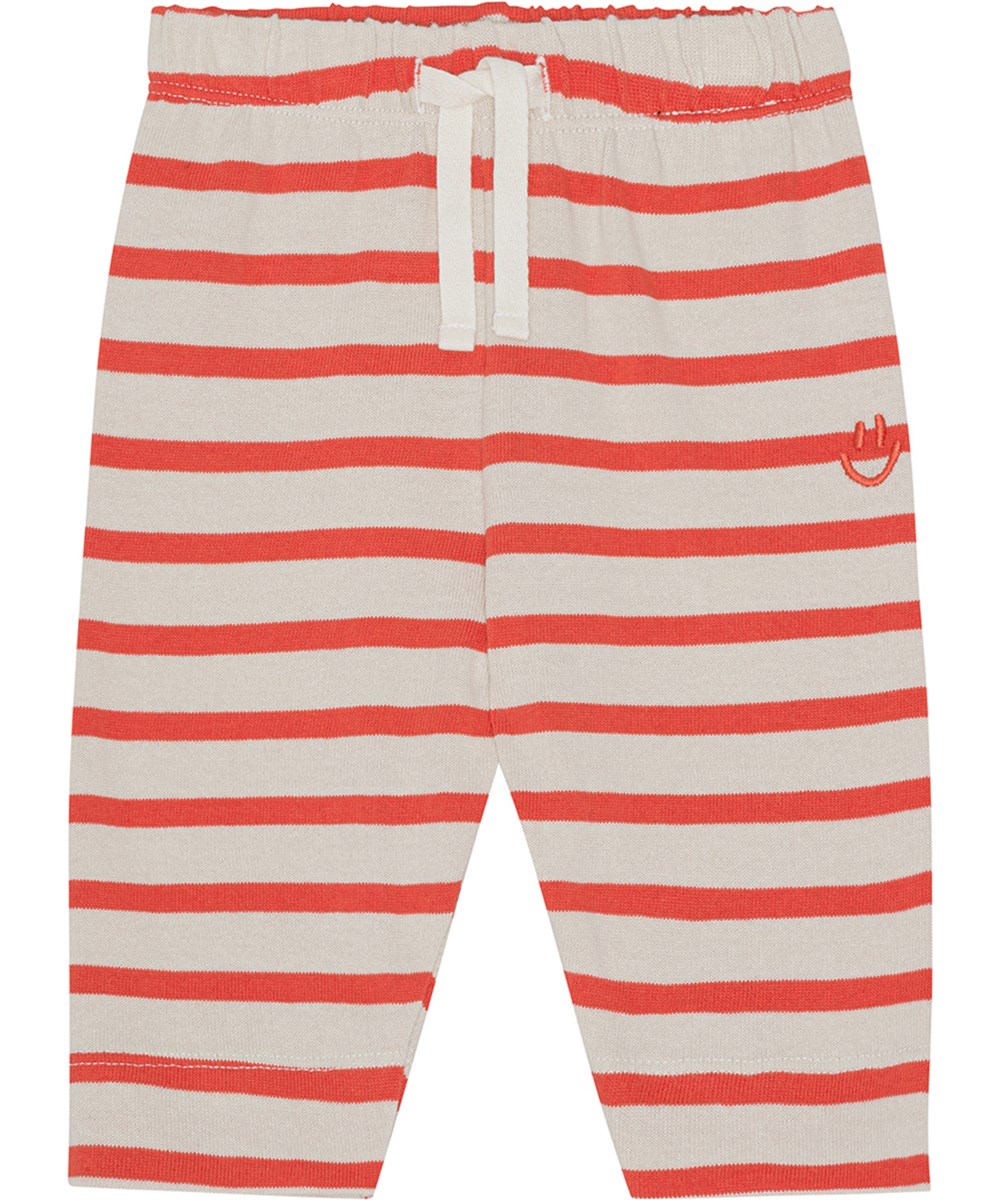 Saxon - Shell Red Stripe - Voor kleine kinderen een zandkleurig en rood gestreepte joggingbroek van biologisch katoen