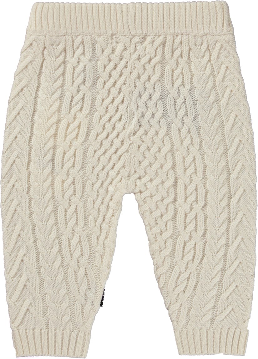 Sedge - Cloud - Gebroken witte, gebreide babybroek in kabelpatroon