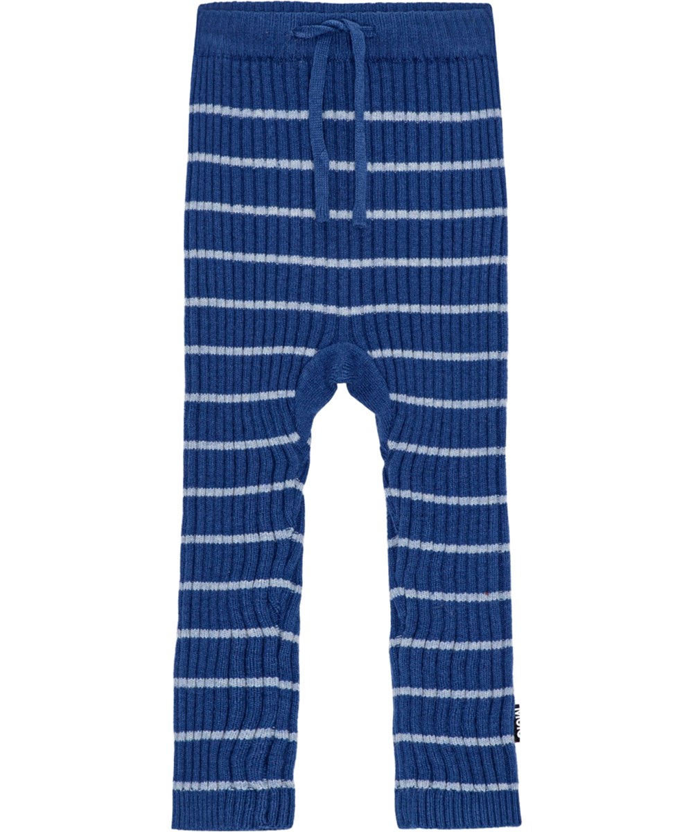 Sigmund - Fjord Stripe - Blauwe katoenen/wollen geribbelde broek met lichtblauwe strepen voor baby's en peuters.