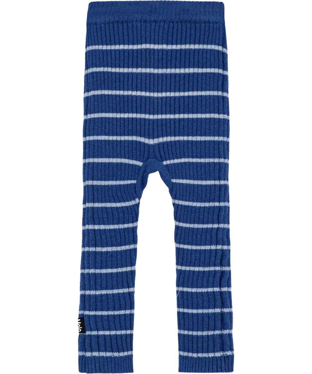 Sigmund - Fjord Stripe - Blauwe katoenen/wollen geribbelde broek met lichtblauwe strepen voor baby's en peuters.