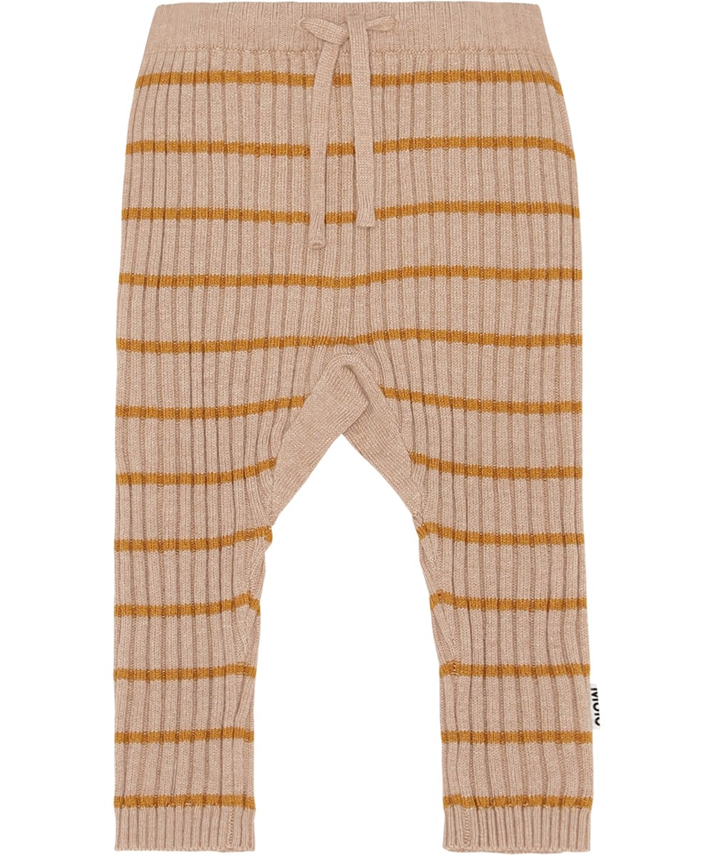 Sigmund - Rose Stripe - Gebreide lichtroze babybroek met bruine streepjes
