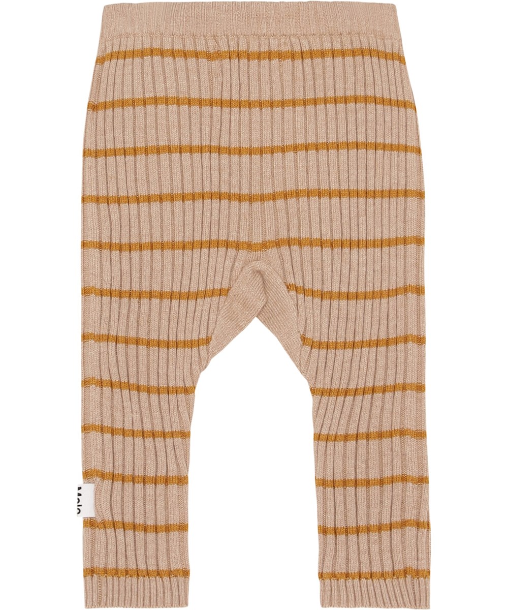 Sigmund - Rose Stripe - Gebreide lichtroze babybroek met bruine streepjes