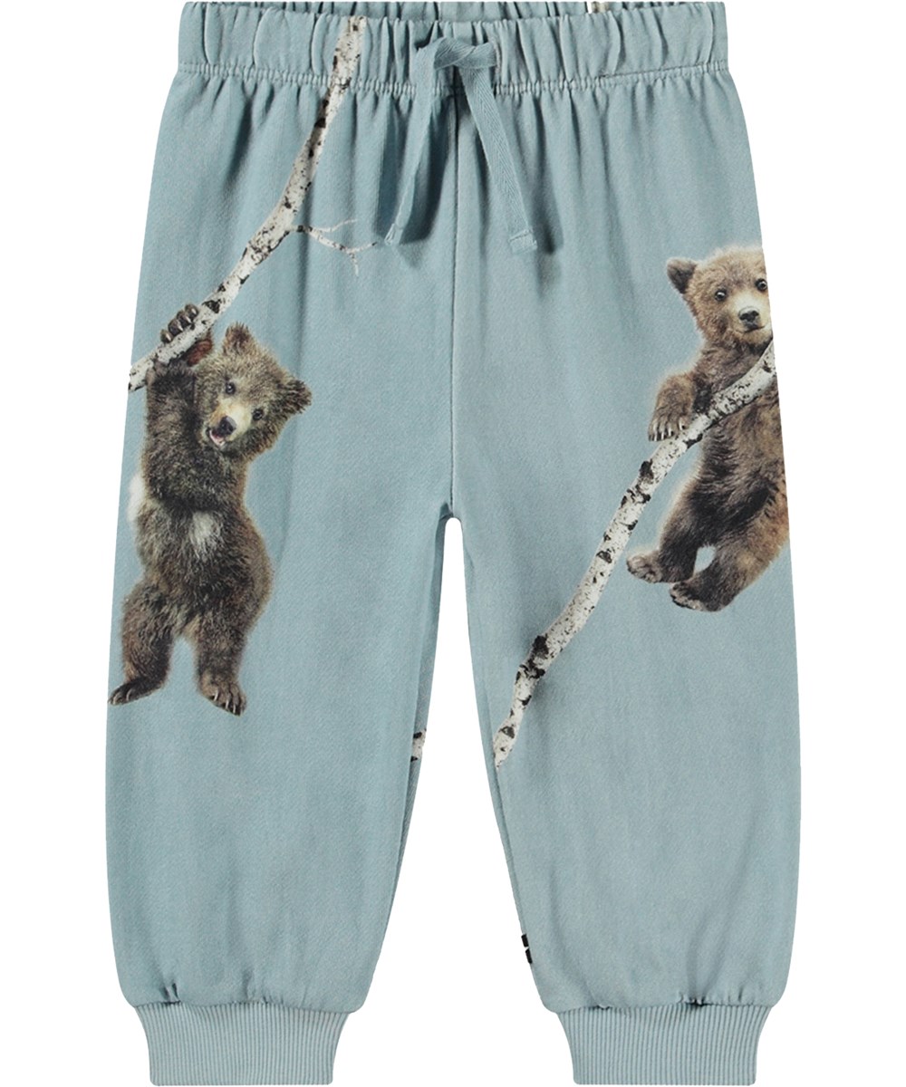 Simeon - Birch Bears - Lichtblauwe biologisch katoenen joggingbroek met berenprint.