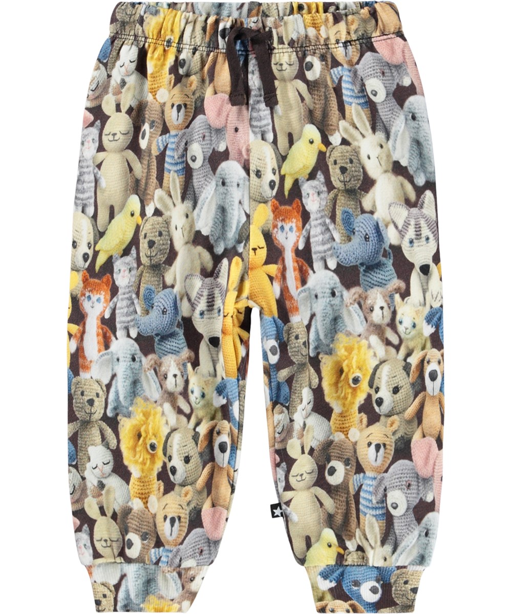 Simeon - Cute Crochet - Zachte groene broek voor de kleintjes gemaakt van biologisch katoen met een print van gehaakte dieren.