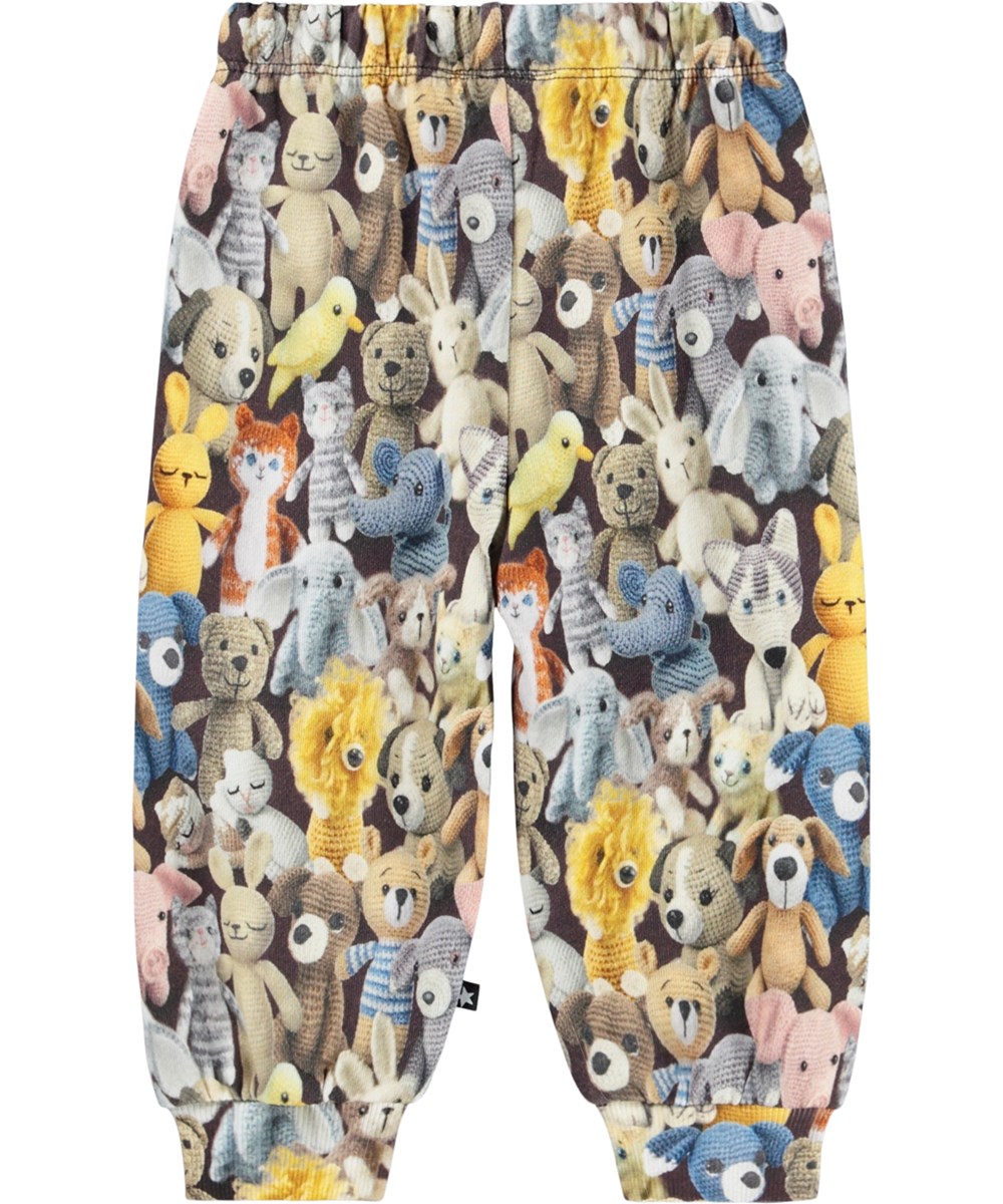 Simeon - Cute Crochet - Zachte groene broek voor de kleintjes gemaakt van biologisch katoen met een print van gehaakte dieren.