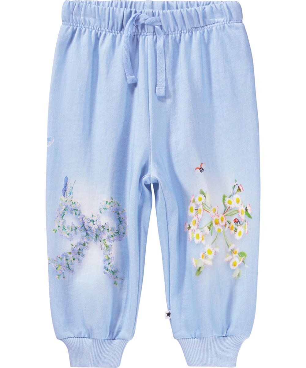 Simeon - Little Bows - Zachte, blauwe joggingbroek voor de kleintjes gemaakt van biologisch katoen met een bloemenprint