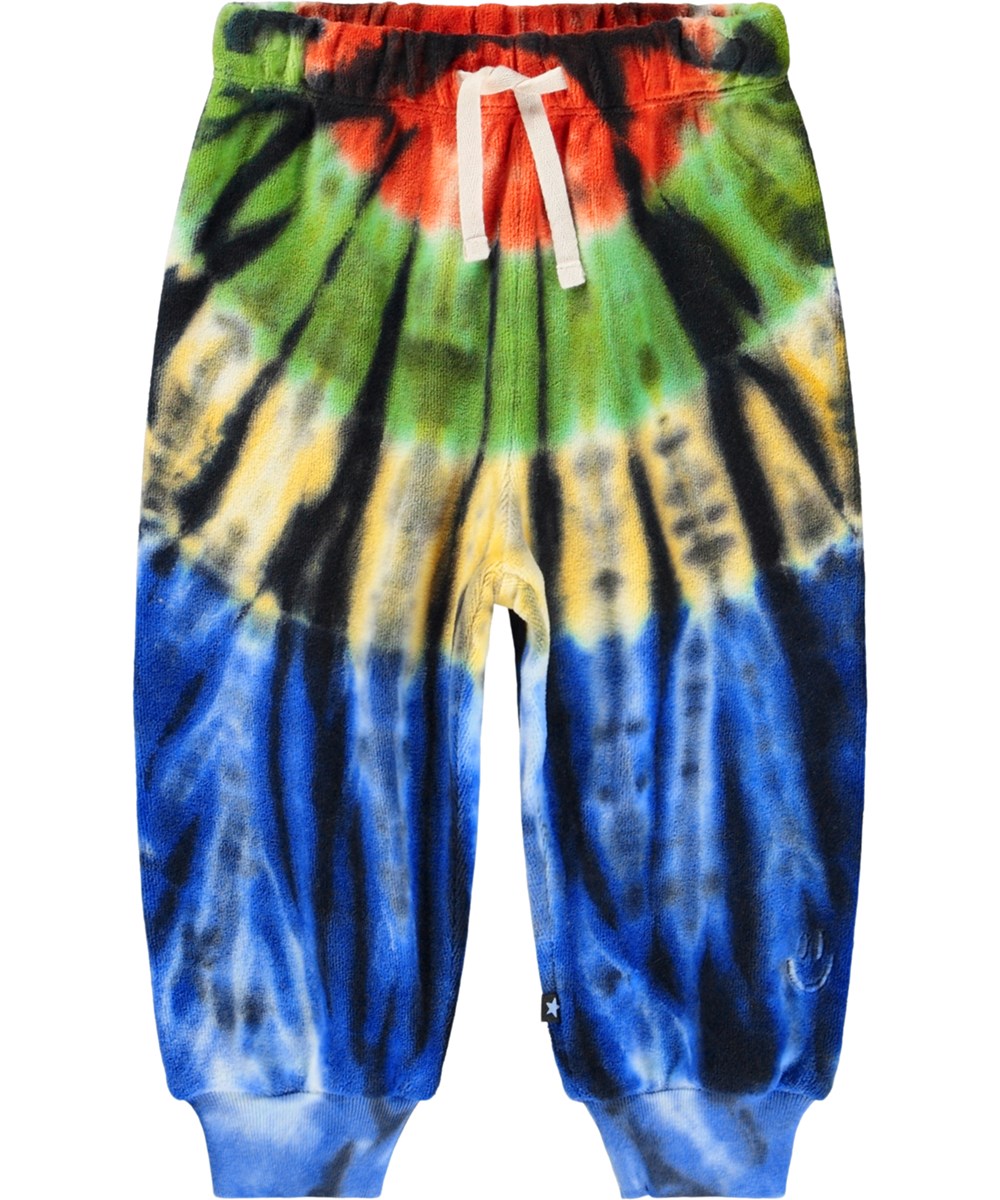 Simeon - Multus Tie Dye - Zachte broek voor de kleintjes gemaakt van biologisch fluweel. De broek heeft een kleurrijke tie-dye print.
