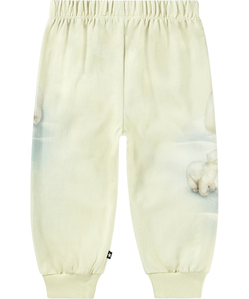 Simeon - Snowy Cubs - Lichtgele biologisch katoenen joggingbroek met ijsbeerprint.