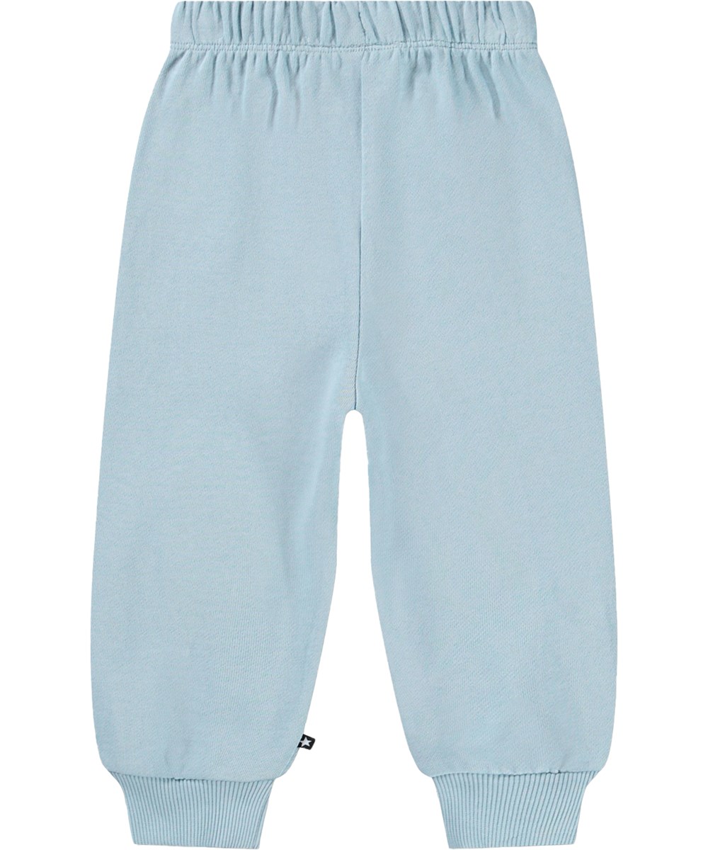 Simeon - Stream - Zachte, blauwe joggingbroek voor de kleintjes gemaakt van biologisch katoen met grappige kniestukken.