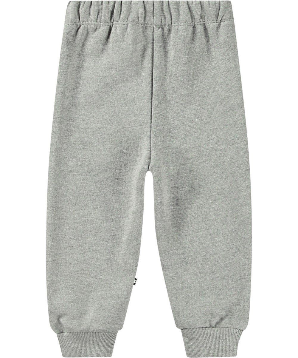 Simeon - Teddy Friend Grey - Grijze biologische katoenen joggingbroek met gevoerde binnenkant, elastische tailleband, ribboorden en teddybeer patches.