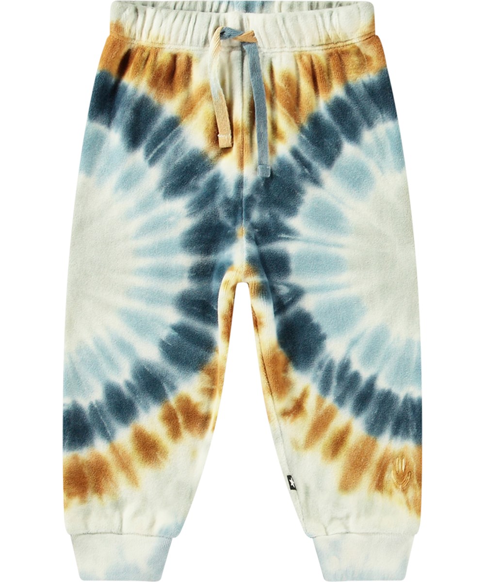 Simeon - Tie Dye Circle - Kleurrijke tie-dye joggingbroek van biologisch katoenen fluweel voor baby's en peuters.
