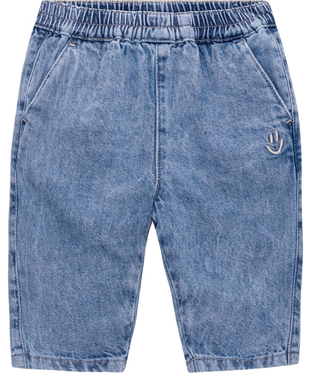 Sois - Bleach Denim - Blauwe lichtgewicht broek van een gewassen katoen en viscosemix