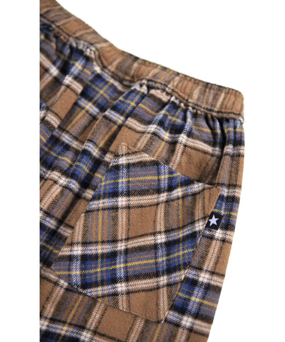 Sois - Fawn Check - Bruine en blauwe geruite broek voor de kleintjes gemaakt van biologisch katoen.