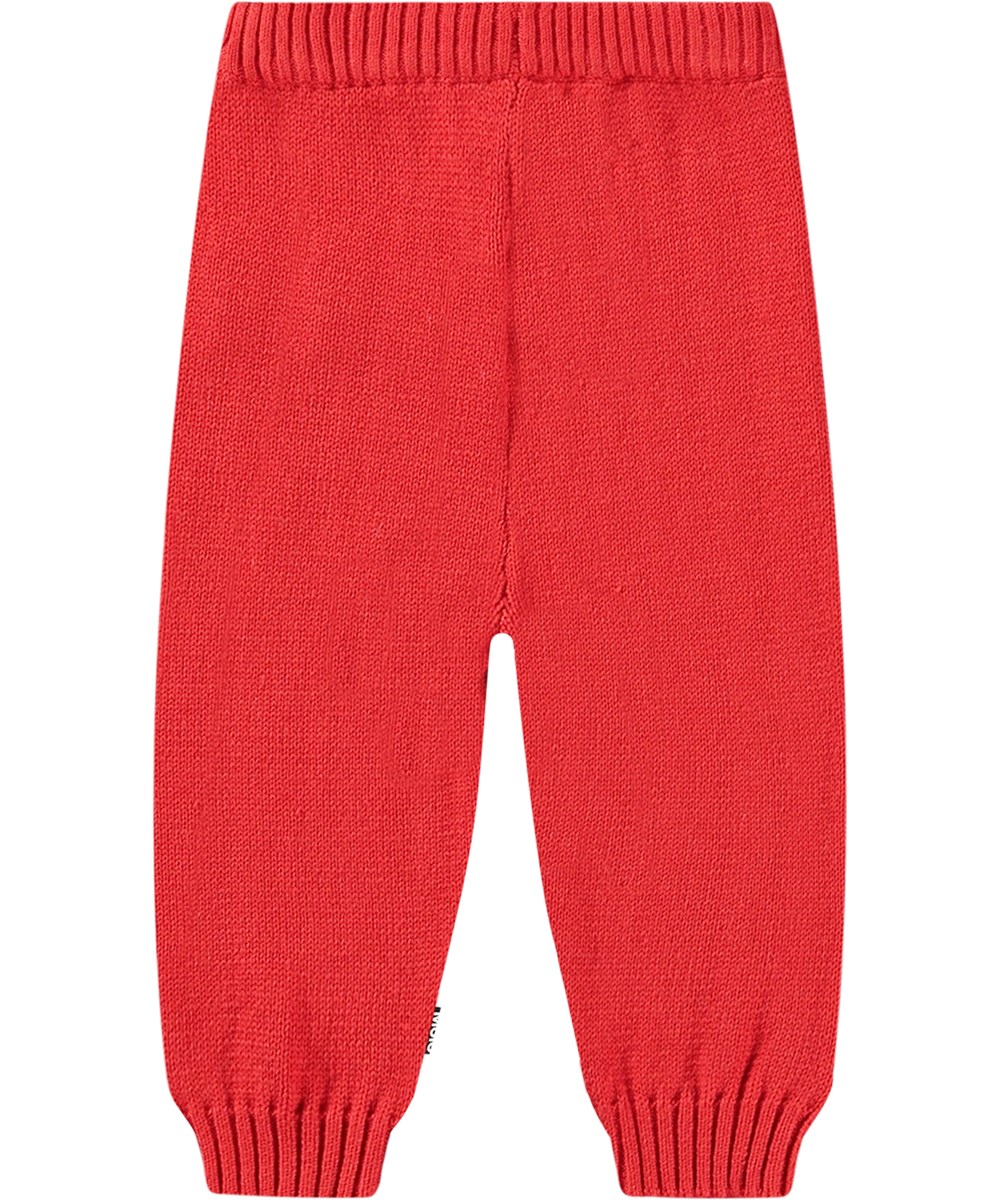 Sol - Adrenaline Rush - Rode gebreide katoen/wollen broek met geribbelde tailleband en pijpen voor de baby's en peuters.