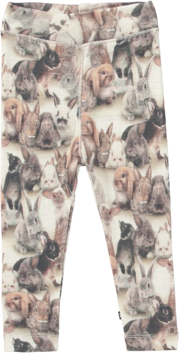 Sting - Baby Rabbits - Bruine babylegging in merinowol met konijnenprint