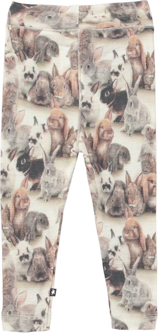 Sting - Baby Rabbits - Bruine babylegging in merinowol met konijnenprint