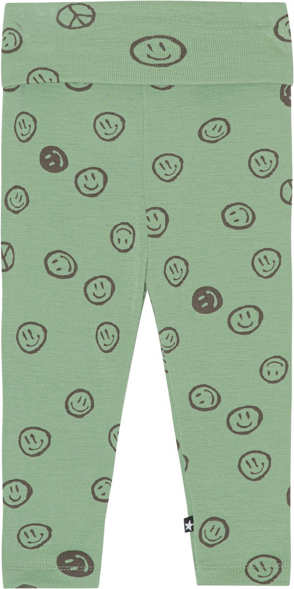 Sting - Happy Moss - Groene babylegging in merinoswol met smiley print