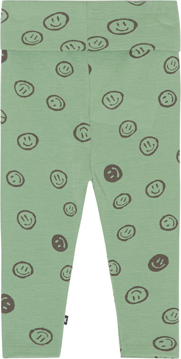 Sting - Happy Moss - Groene babylegging in merinoswol met smiley print