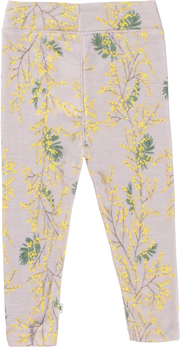 Sting - Mimosa Wool - Paarse babylegging in merinowol met mimosa print