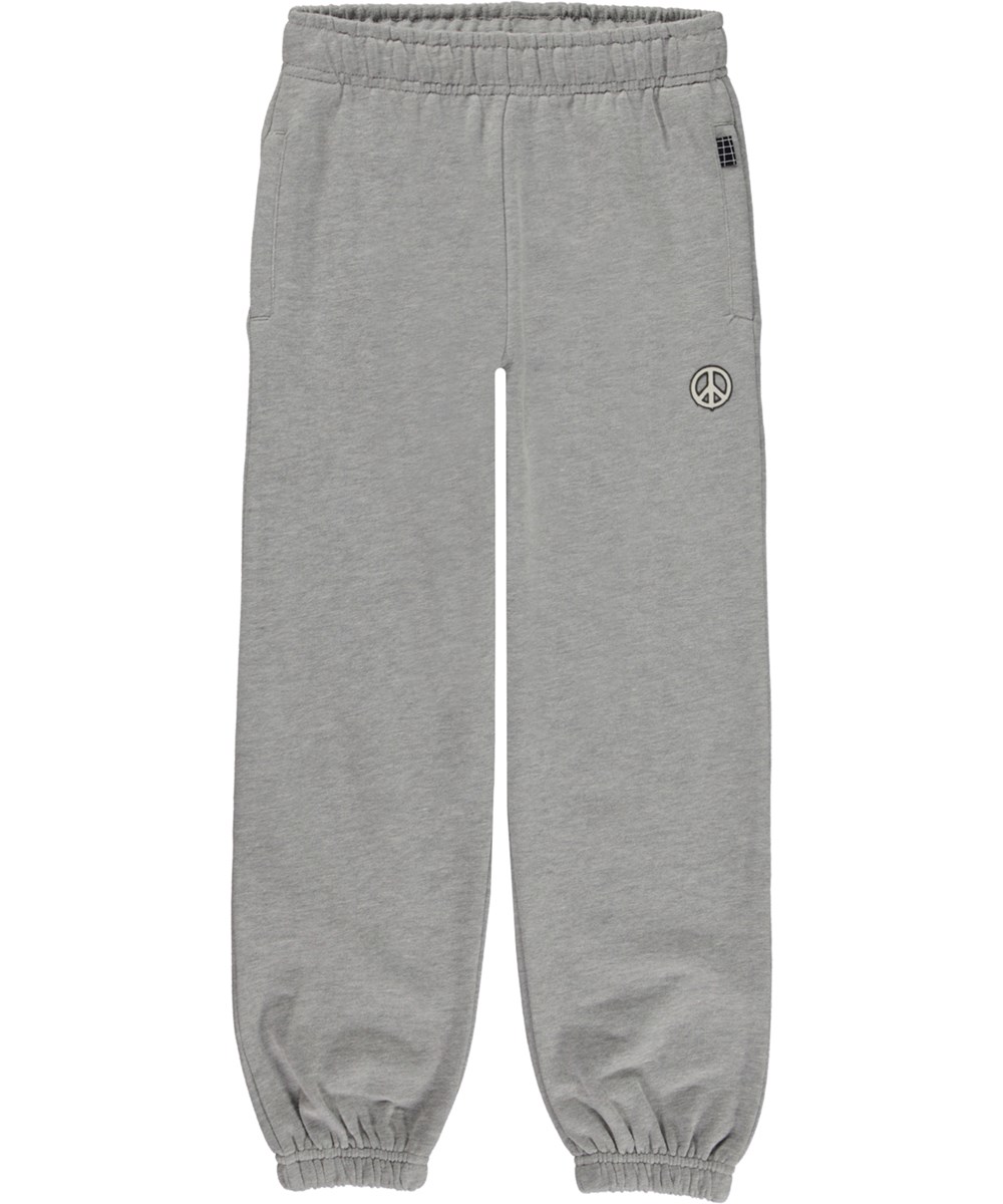 Adan - Grey Melange - Grå økologiske joggingbukser med peace print