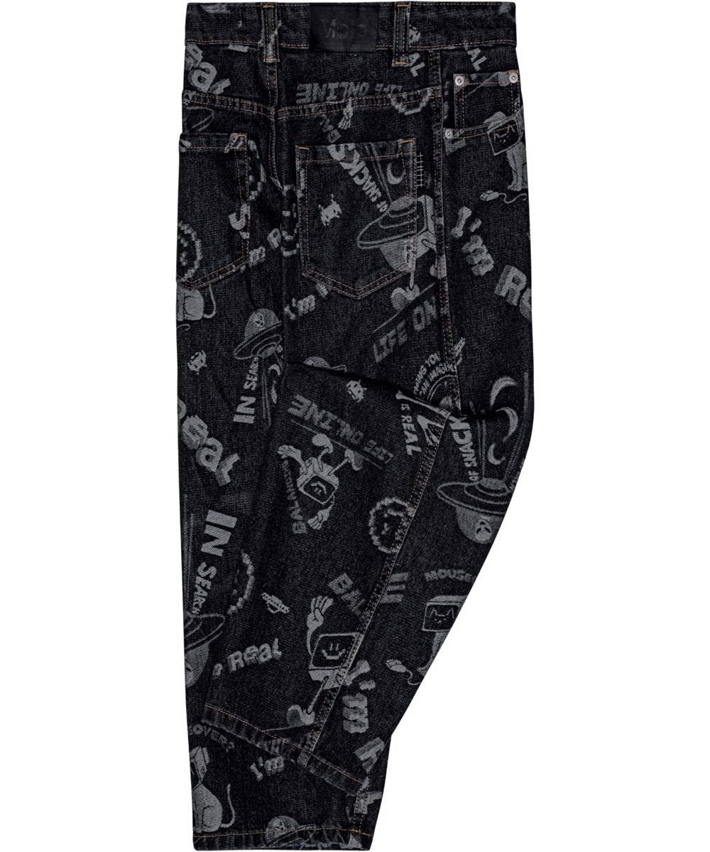 Aiden - Comic Jacquard - Sorte jeans med cartoon mønster