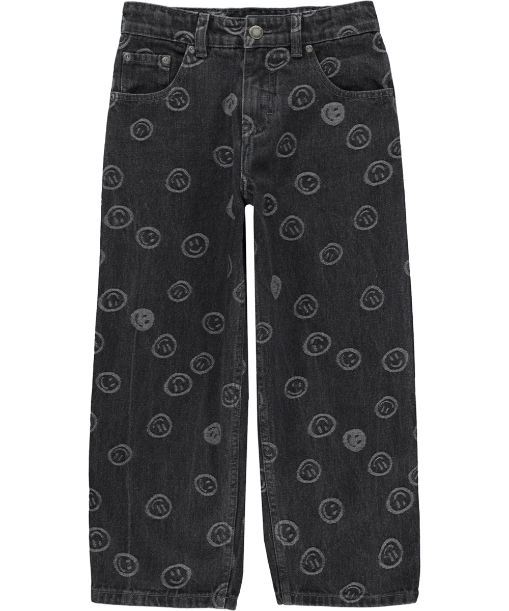 Aiden - Happiness Black - Sorte jeans med smilende ansigter