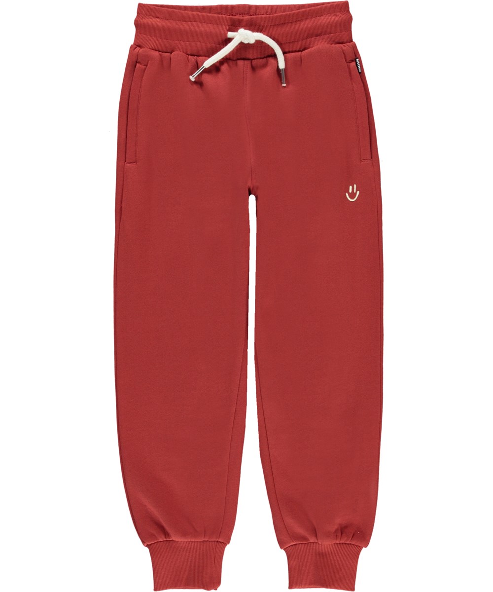 Alvar - Red Ochre - Økologiske rød sweatpants med smiley